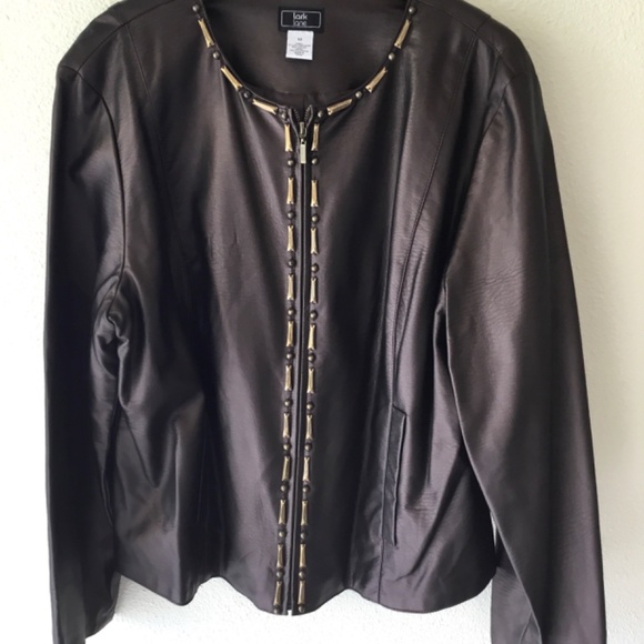 LIKE NEW! PLUS SIZED! Faux Brown Leather Jacket Size 18 - Picture 2 of 13